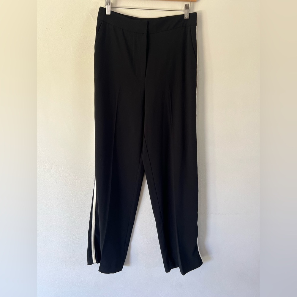 Jason Wu Black Wide Leg Side Stripe Flat Front Trouser Dress Pants Size 6